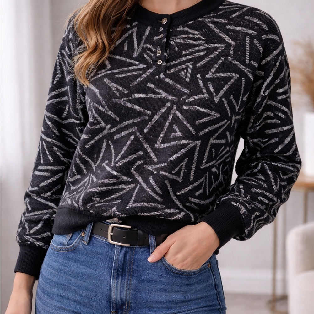 Koret Black Sweater with Gray Metallic Stitching